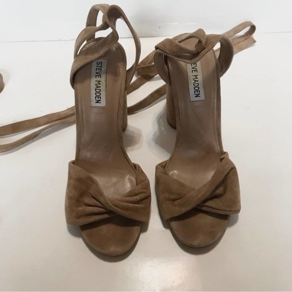 Steve Madden Clary Tan Suede Block Wrap Around Heels - Picture 7 of 9